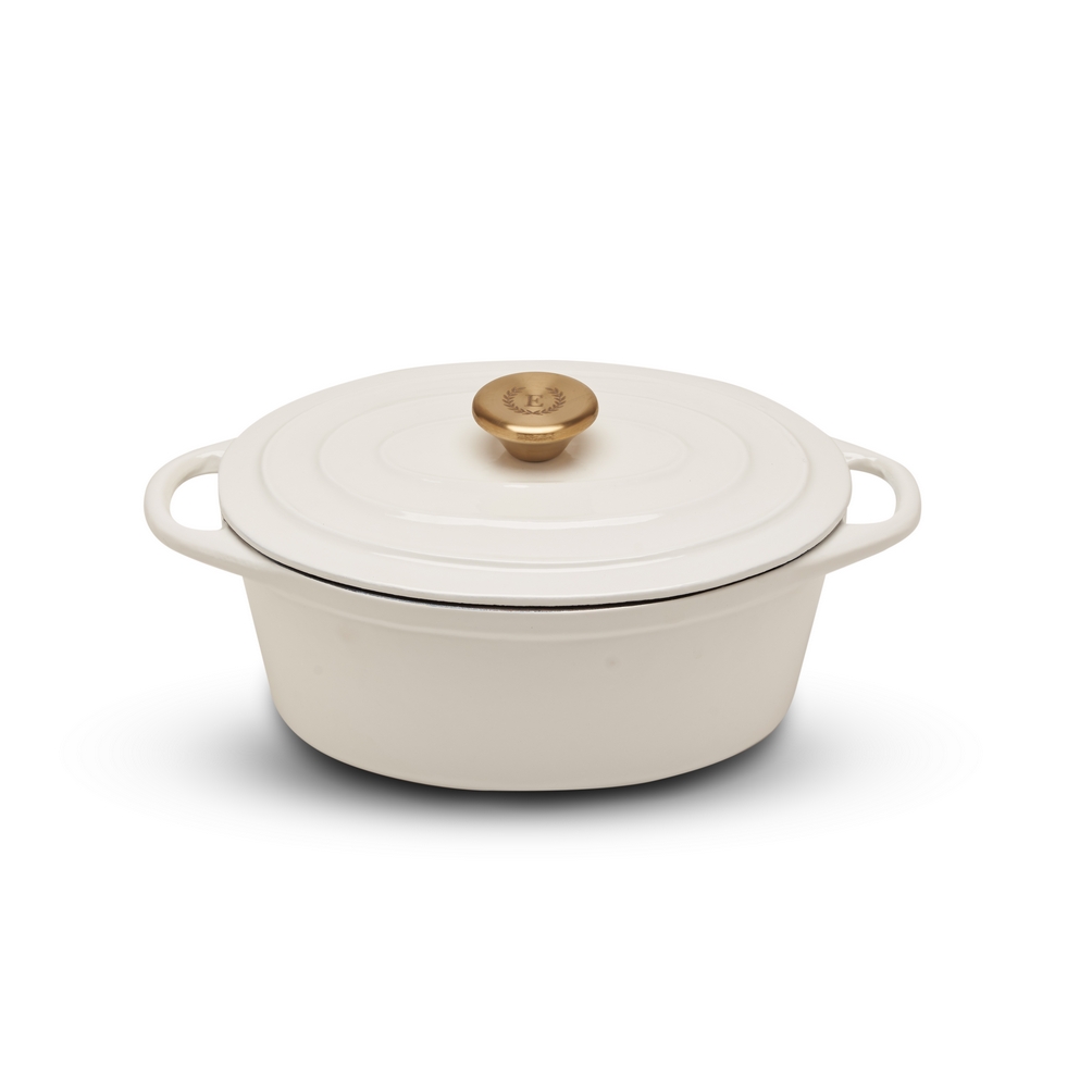 Erminda® Olla Hierro Esmaltado Oval 24X17 H10 Gris Blanco