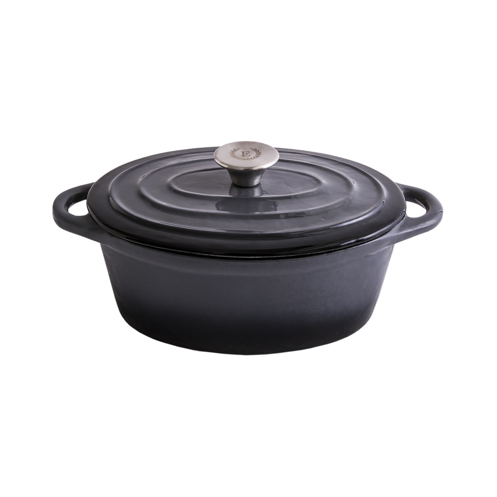 Erminda® Olla Hierro Esmaltado Oval 24X17 H10 Gris Marino
