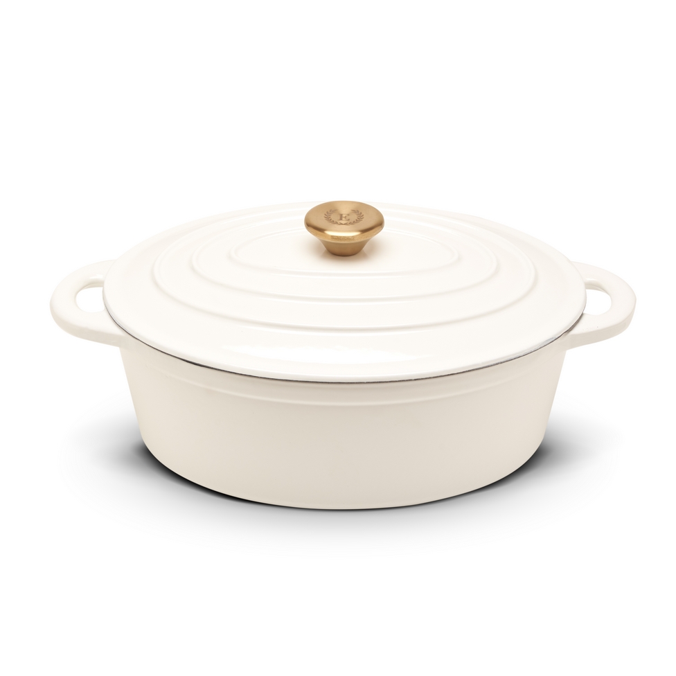 Erminda® Olla Hierro Esmaltado Oval 30X24 H12 Blanco