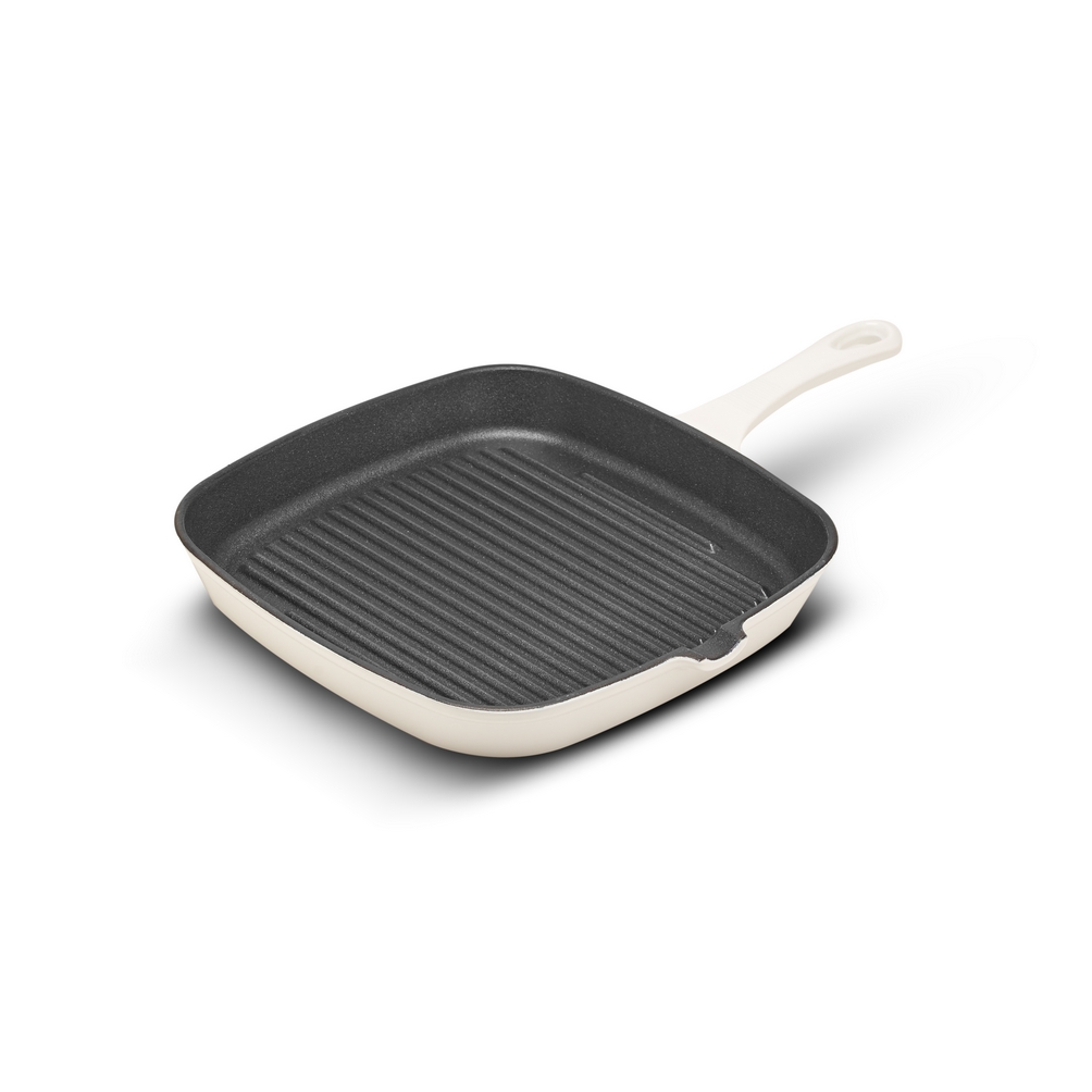 Erminda® Sarten Bifera Cuadrada Hierro Esmaltado Ø 24Cm H3.5 Blanco