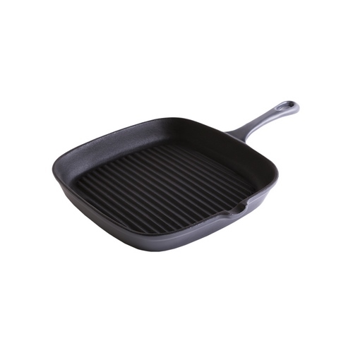 Erminda® Sarten Bifera Cuadrada Hierro Esmaltado Ø 24Cm H3.5 Gris Marino
