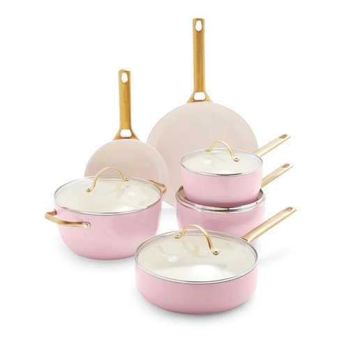 Greenpan® - Padova Blush Set De 10 Piezas - Rosado - Mango Y Asas Dorado