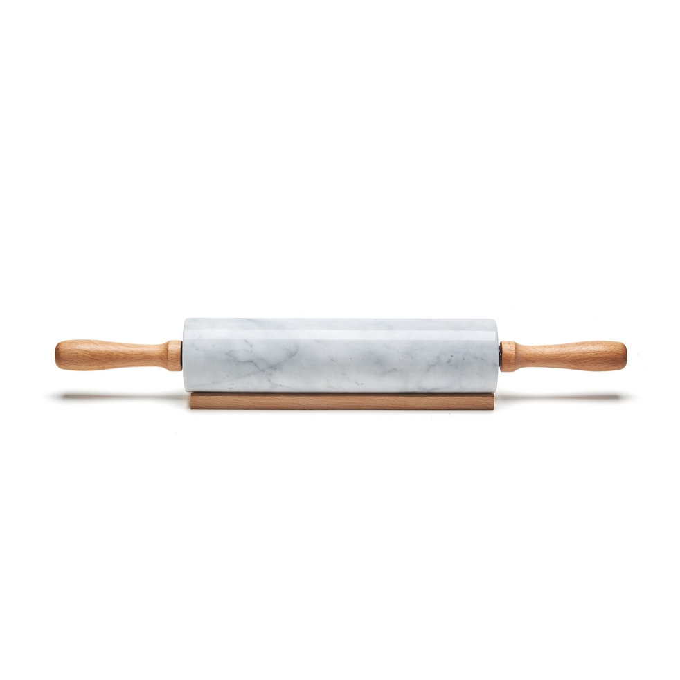 Nonfork® - Palo De Amasar De Marmol Carrara Base De Madera 25 X 6.5 Cm