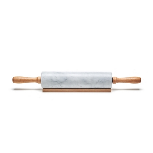 Nonfork® - Palo De Amasar De Marmol Carrara Base De Madera 25 X 6.5 Cm