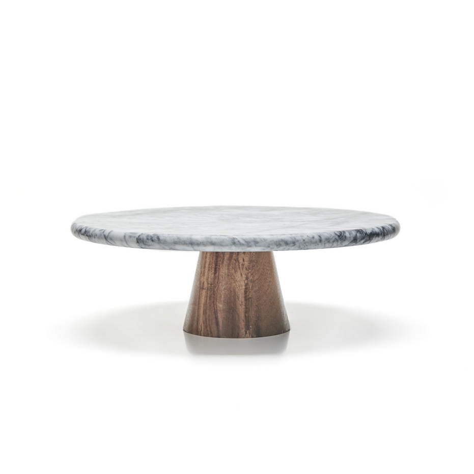Nonfork® - Pie De Torta Giratorio Marmol Carrara Y Acacia Ø  28 X 10 H
