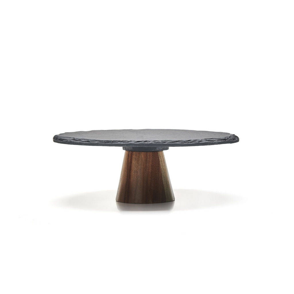 Nonfork® - Plato Posa Torta Elevado Laja Y Acacia Ø  24 X 10 H