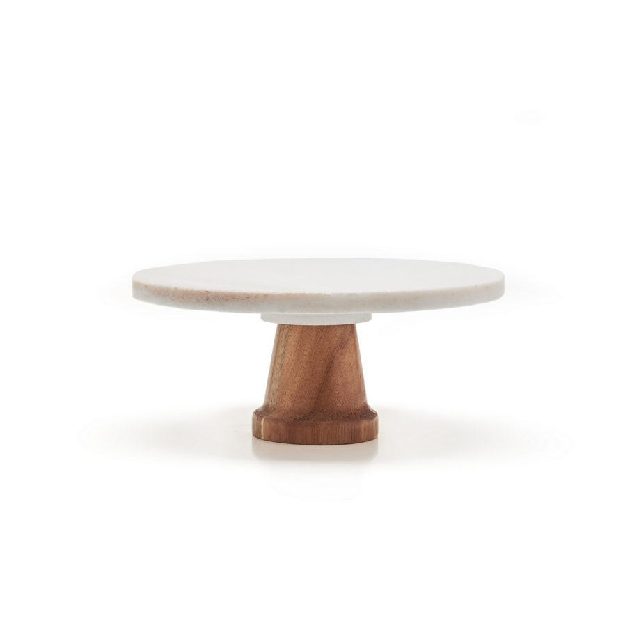 Nonfork® - Plato Posa Torta Elevado Marmol Y Acacia Ø  24 X 12 H
