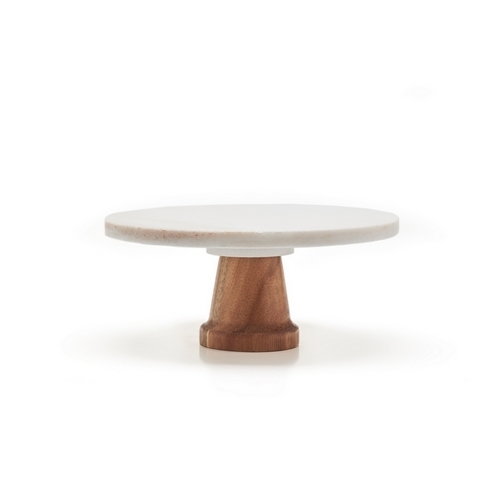 Nonfork® - Plato Posa Torta Elevado Marmol Y Acacia Ø  24 X 12 H