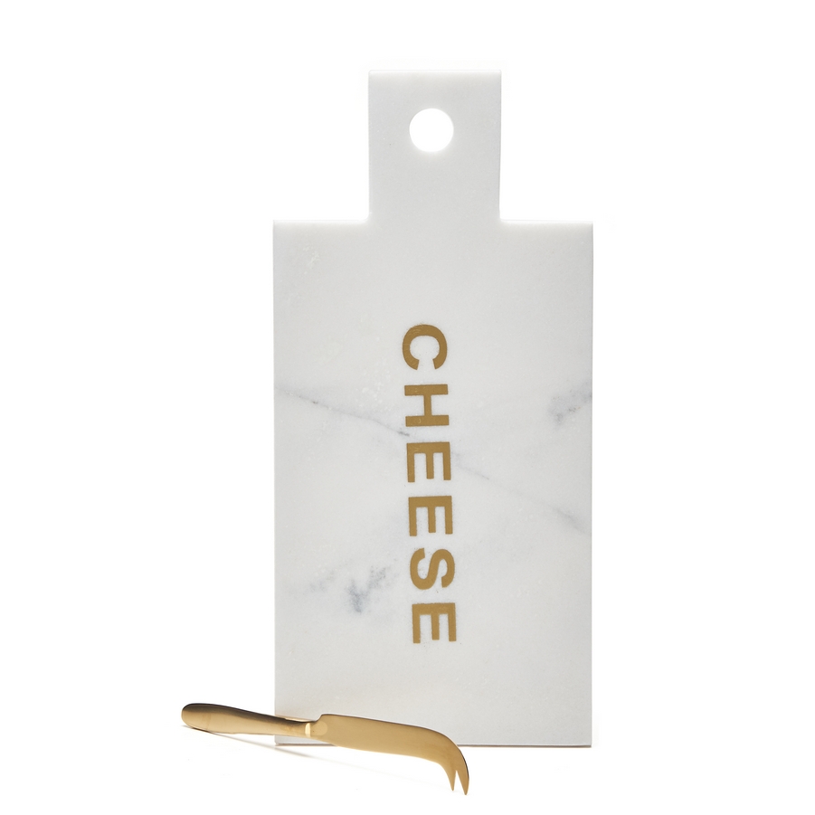 Nonfork® - Tabla Queso Marmol Blanco Y Dorado + Cuchillo Queso Dorado 38 X 18 X