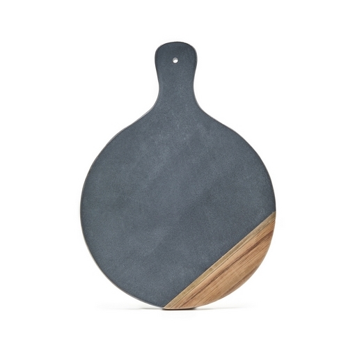 Nonfork® - Tabla Redonda Con Mango Marmol Negro Dorado Y Acacia 27,6 X 20,2 X 1,