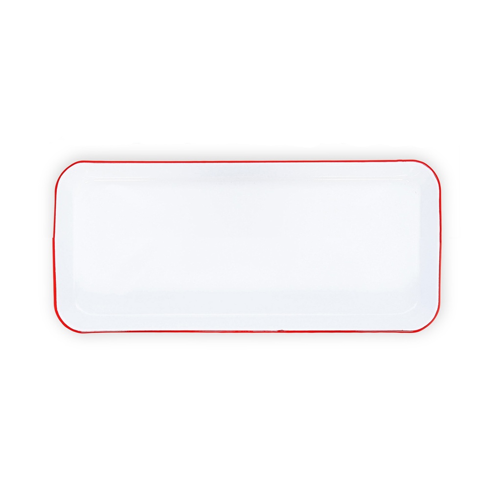 Nonfork® Enamelware - Bandeja Rectangular Enlozada Borde Rojo 35 X 12.7 X 2H Cm