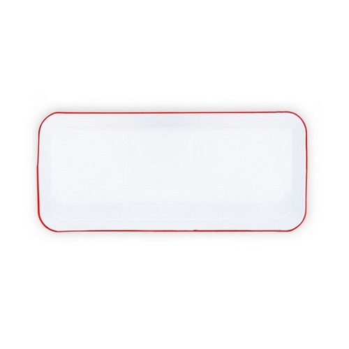 Nonfork® Enamelware - Bandeja Rectangular Enlozada Borde Rojo 35 X 12.7 X 2H Cm