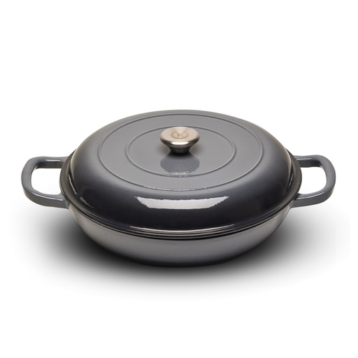 [E93001G] Erminda® Olla Hiero Esmaltado Baja Con Tapa Ø 27Cm H 6Cm Gris Marino