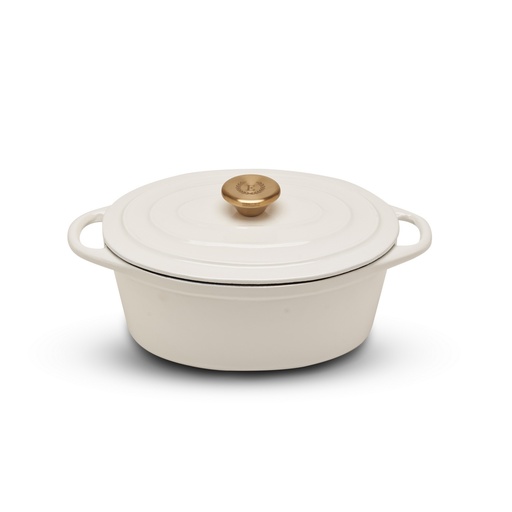 [E91001BD] Erminda® Olla Hierro Esmaltado Oval 24X17 H10 Gris Blanco
