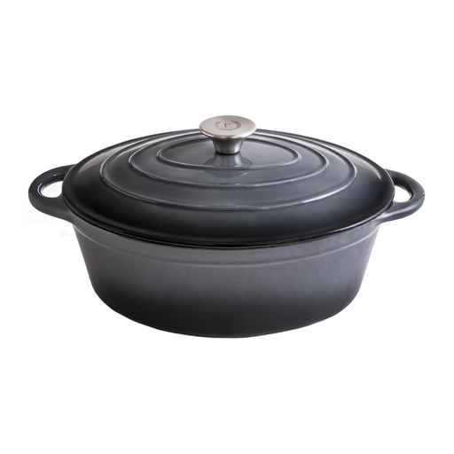 [E83001G] Erminda® Olla Hierro Esmaltado Oval 30X24 H12 Gris Marino
