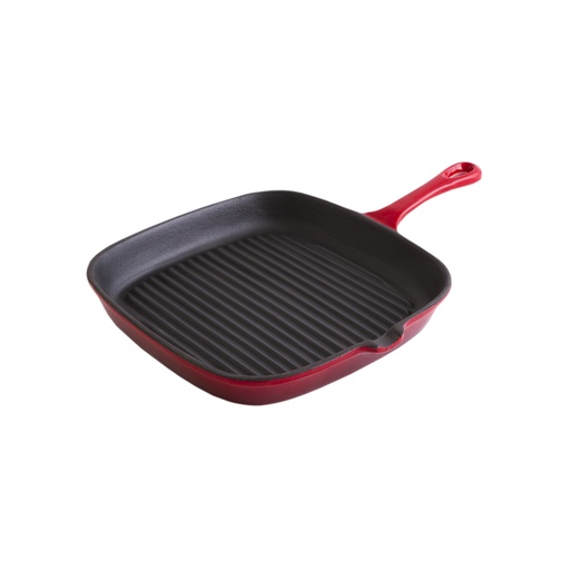 [E86001R] Erminda® Sarten Bifera Cuadrada Hierro Esmaltado Ø 24Cm H3.5 Rojo Velvet