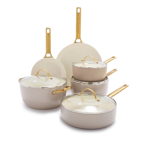 [CC005213-001] Greenpan® - Reserve - Set De 10 Piezas Taupe - Mango Y Asas Dorado