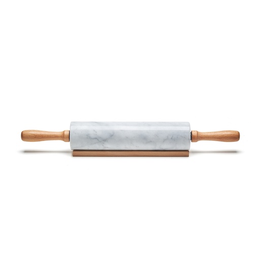 [N878329] Nonfork® - Palo De Amasar De Marmol Carrara Base De Madera 25 X 6.5 Cm