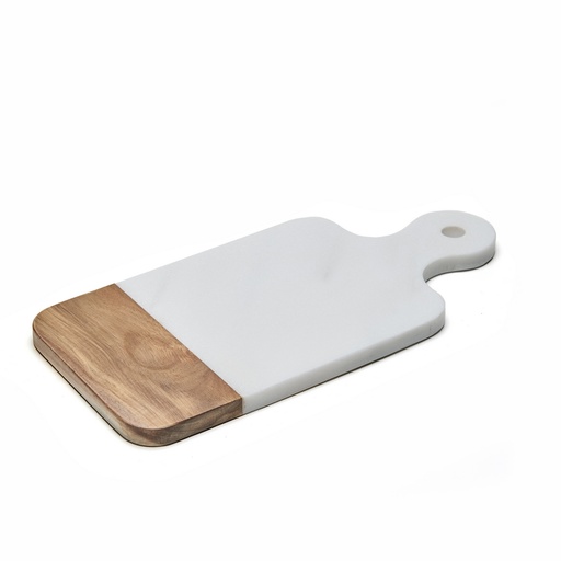 [N8715016] Nonfork® - Tabla Con Mango Marmol Blanco Dorado Y Acacia 37 X 18 X 1,3