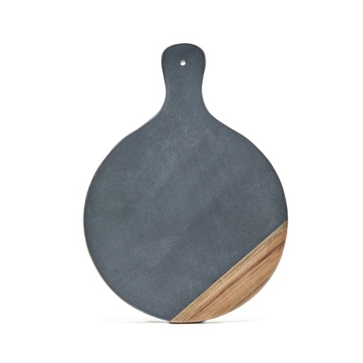 [N8715120] Nonfork® - Tabla Redonda Con Mango Marmol Negro Dorado Y Acacia 27,6 X 20,2 X 1,